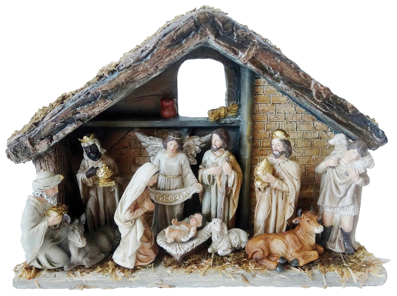 12 Inch Nativity House Polyresin Christmas Gift Stable Set Love's
